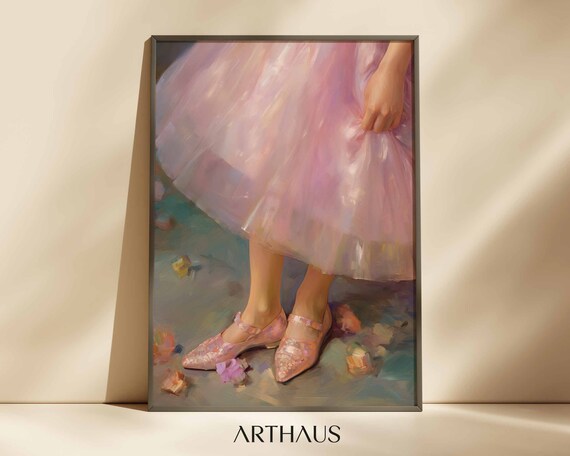 Pink Ballerina Tulle Skirt and Satin Shoes Balletcore Art Poster