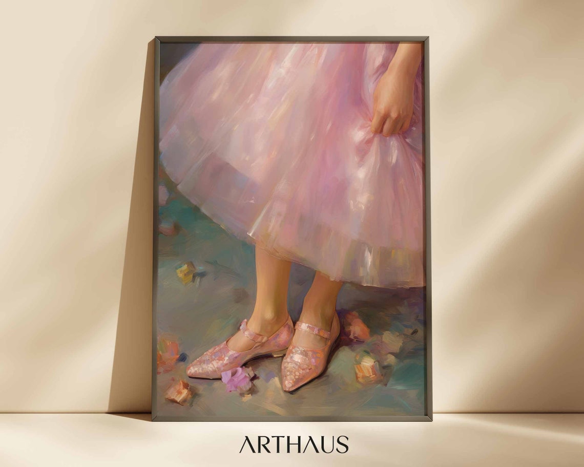 Pink Ballerina Tulle Skirt and Satin Shoes Balletcore Art Poster
