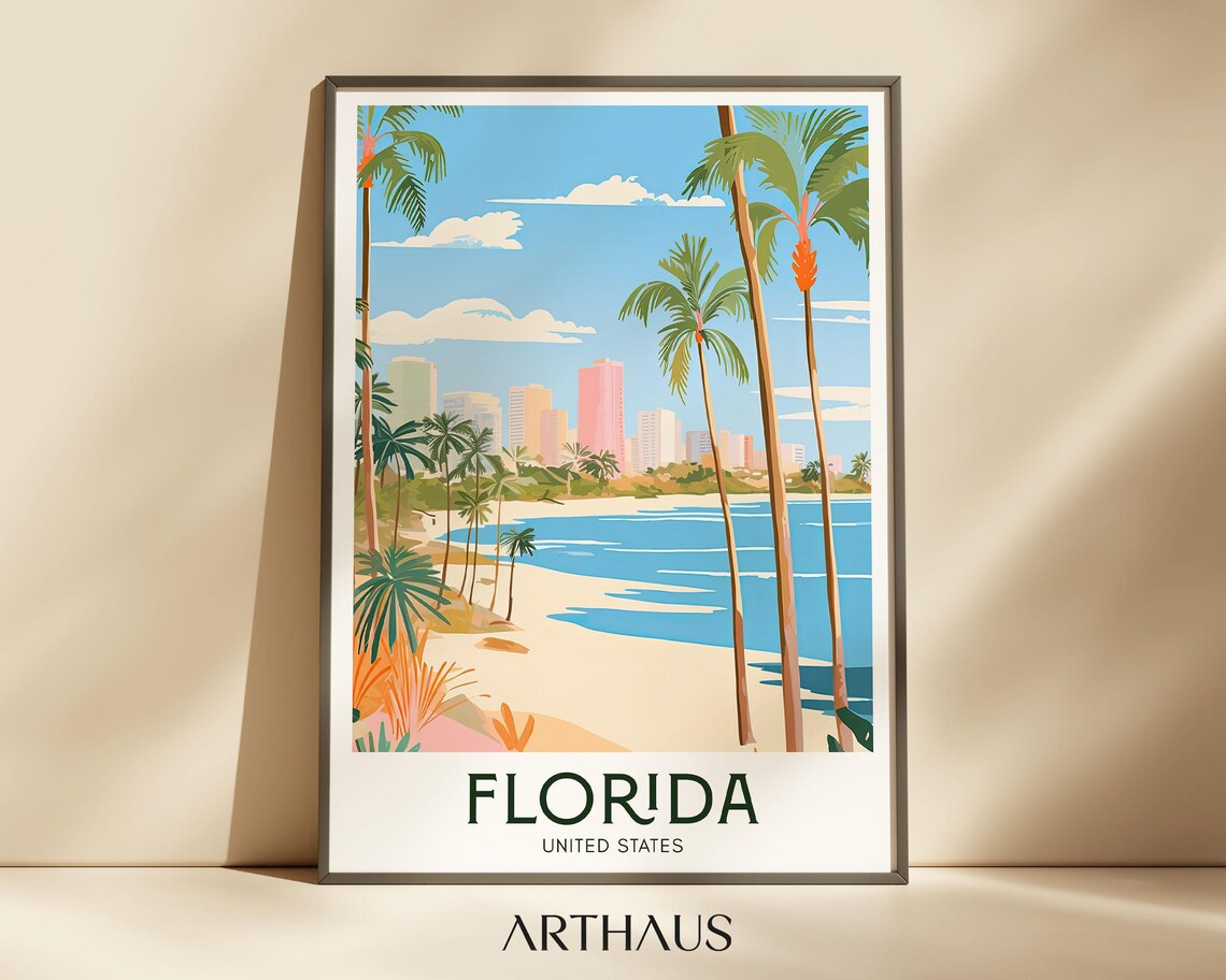 Florida Travel Poster, Retro Holiday Art Print