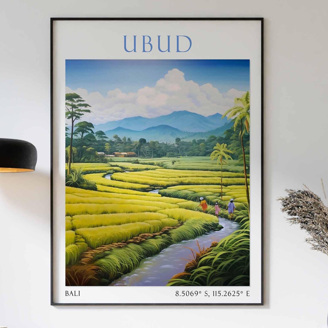 Ubud Bali Rice Paddy Terraces Farmers Mountain Travel Poster
