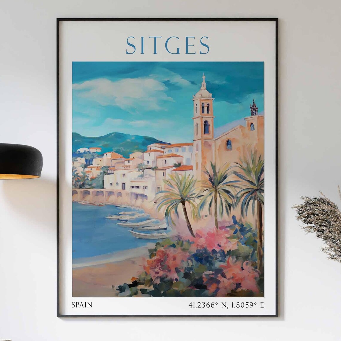 Sitges Spain Coastal Old Town Church Tower Mediterranean Travel Poster