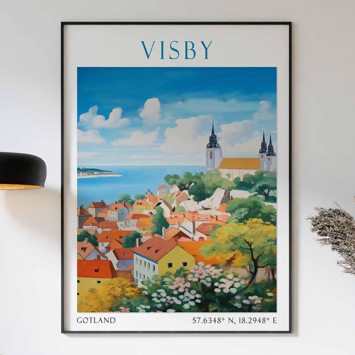 Visby Gotland Medieval Town Rooftops Baltic Sea Sweden Travel Poster