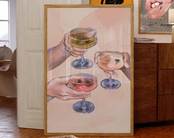 Champagne Coupes Cheers Watercolor Celebration Toast Art Print