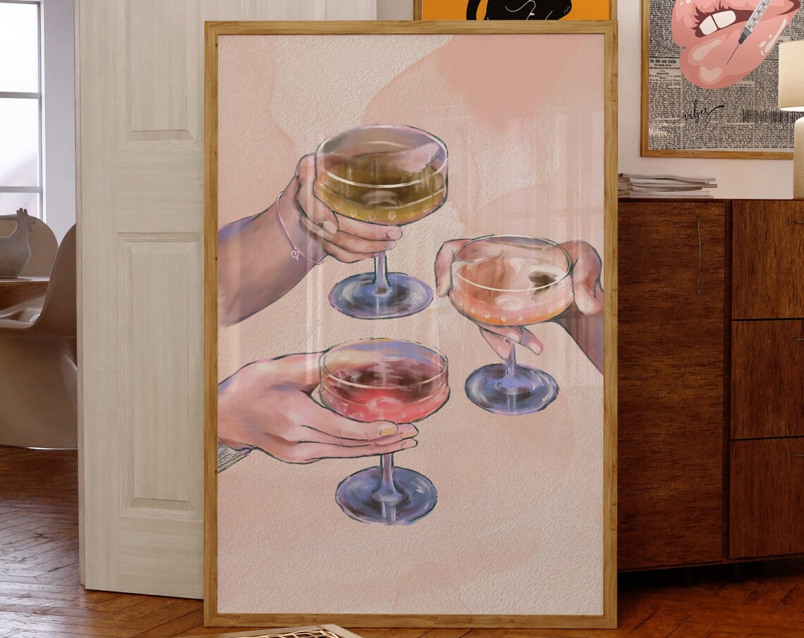 Champagne Coupes Cheers Watercolor Celebration Toast Art Print
