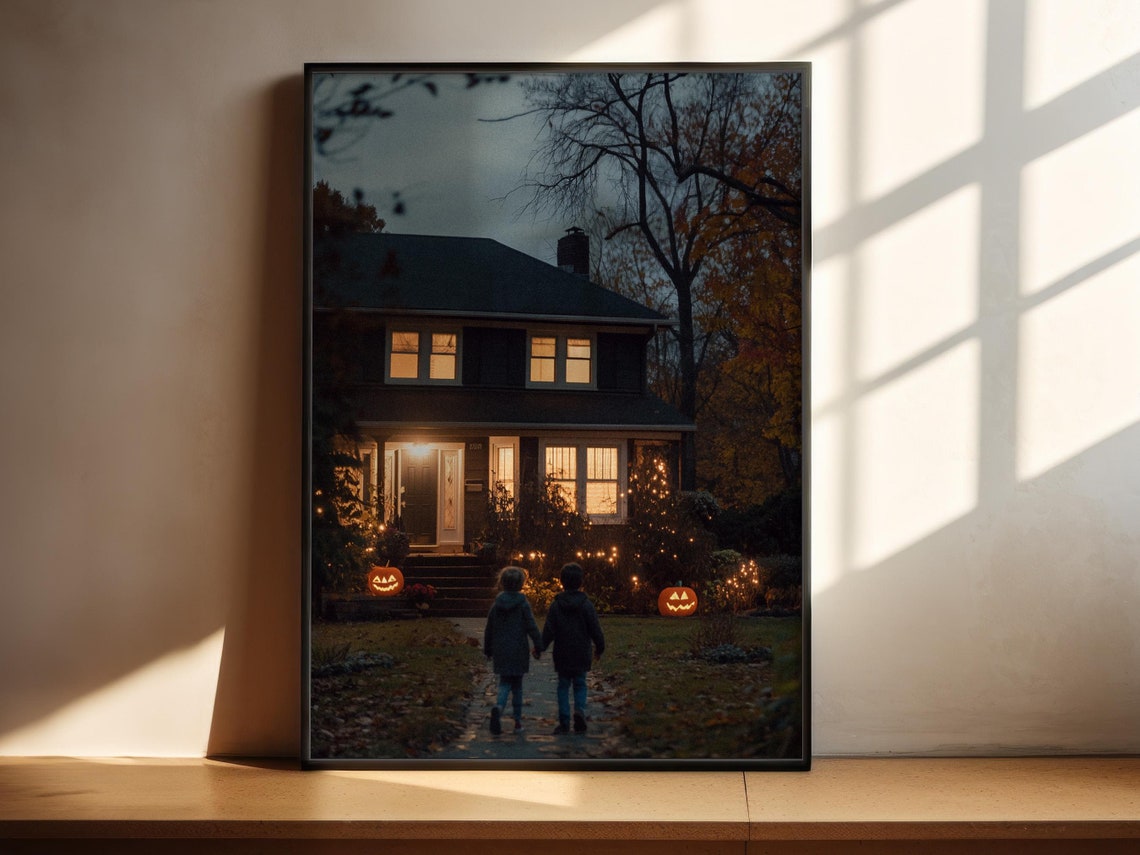 Halloween Trick or Treat Kids House Jack O Lanterns Night Poster