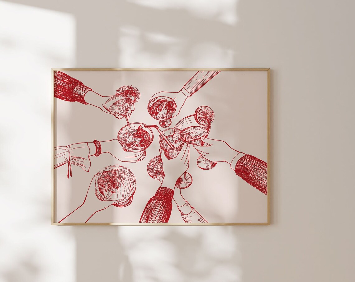 Red Cheers Retro Bar Wall Decor Art Print