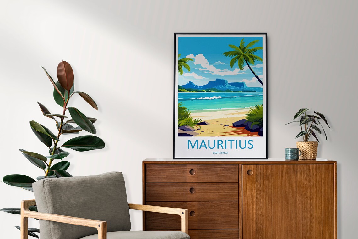 Mauritius East Africa Tropical Beach Palm Lagoon Travel Poster - Image 2