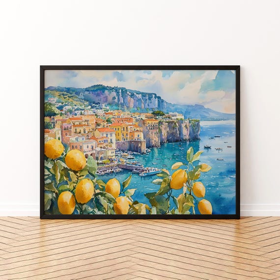 Sorrento Watercolor Poster Wall Art Hanging Home Dcor Gift Lovers Italy Lover