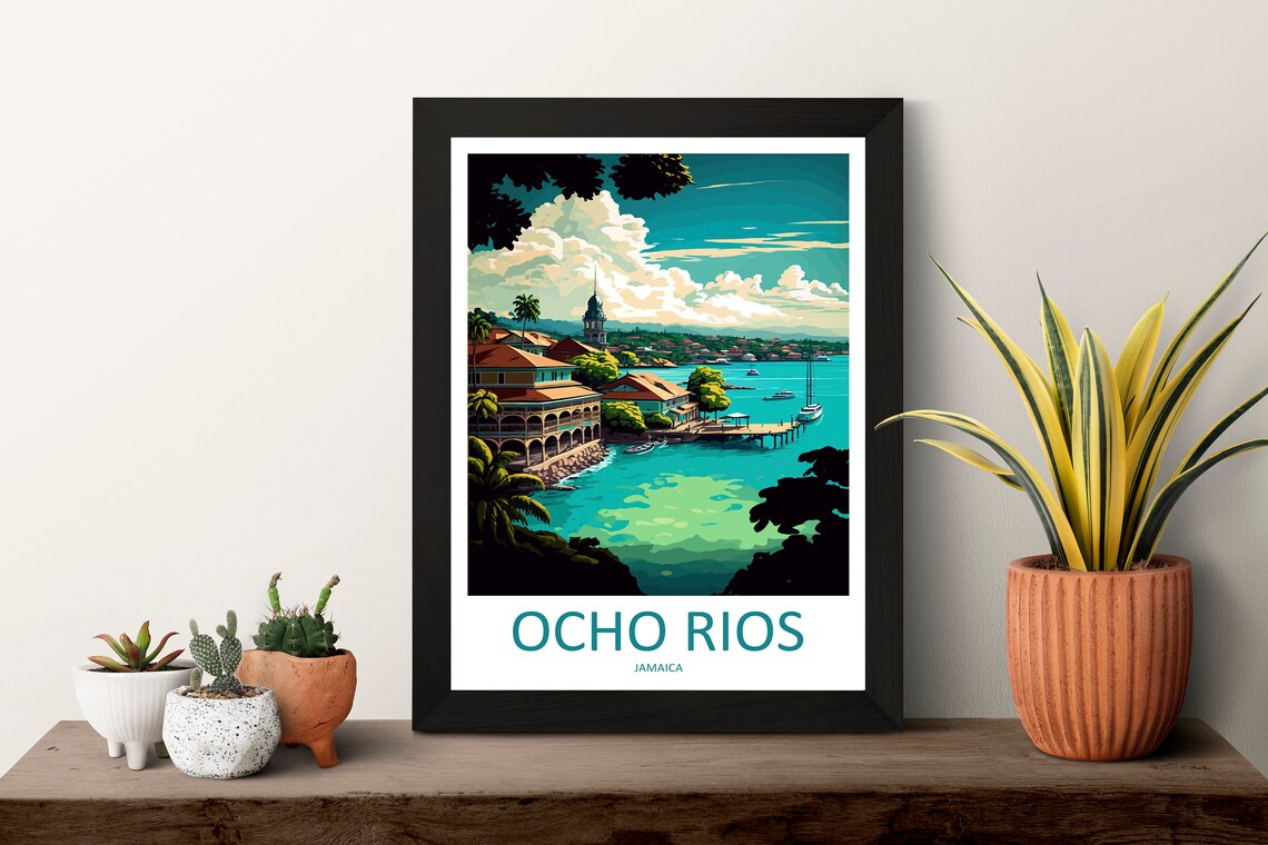 Ocho Rios Jamaica Tropical Caribbean Harbor Vintage Travel Poster - Image 3