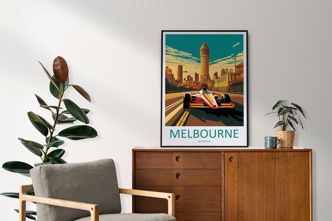 Melbourne Australia Race Car Artwork In Retro Motorsport Style Poster - Image 2