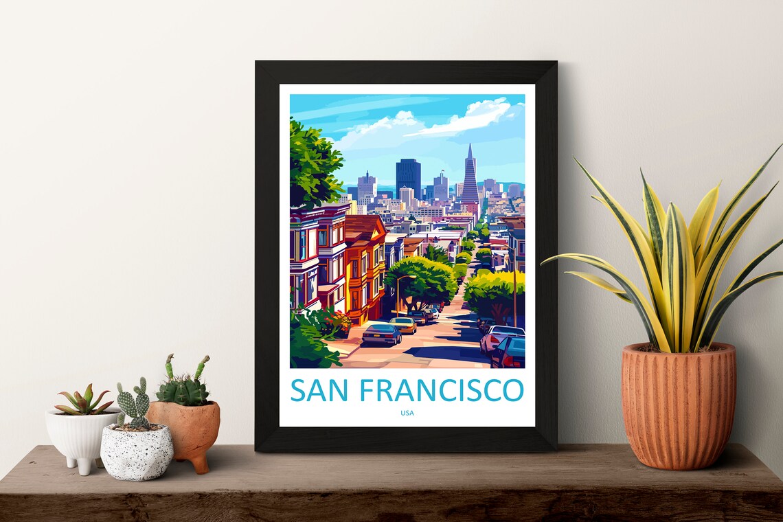 San Francisco Victorian Street Leading To The Downtown Skyline Poster - Image 3