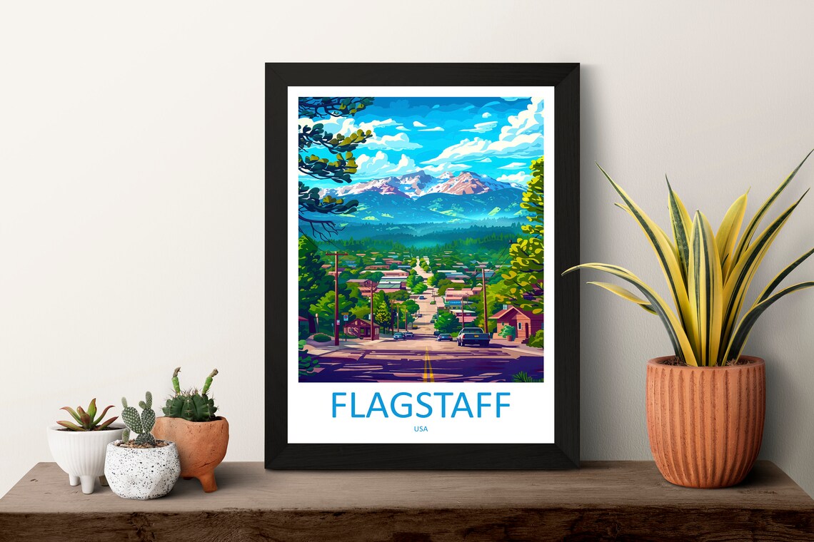 Flagstaff Arizona Mountain Town Main Street View Travel Poster - Image 2