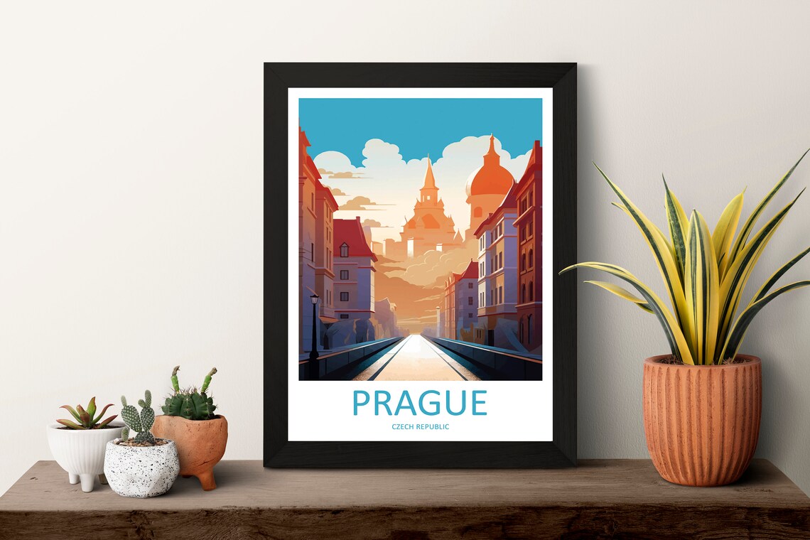 Prague Czech Republic Golden Old Town Street Castle View Travel Poster - Image 3