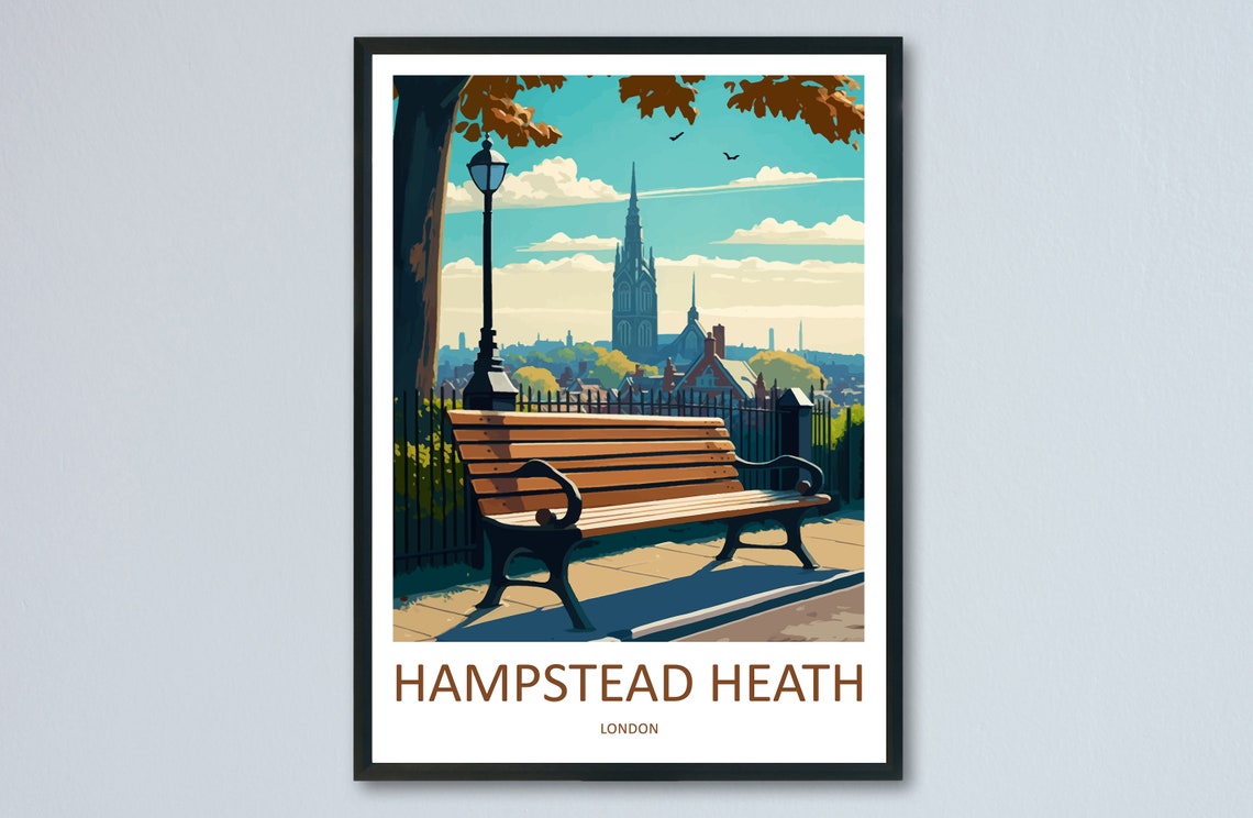 Hampstead Heath London Park Bench Autumn City View Art Poster