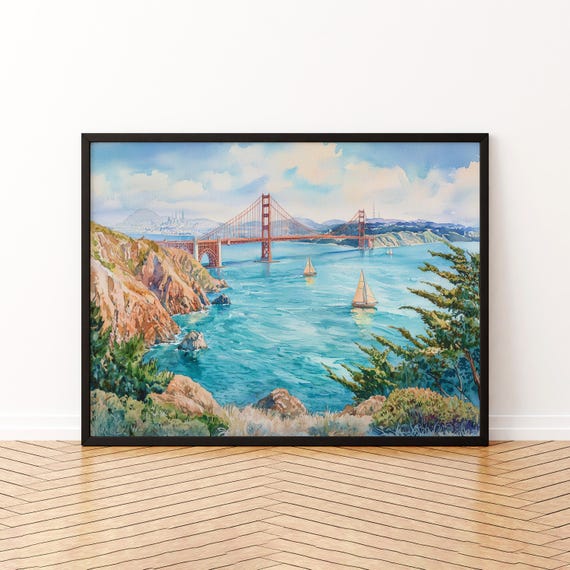 San Francisco Watercolor Travel Poster, City Skyline