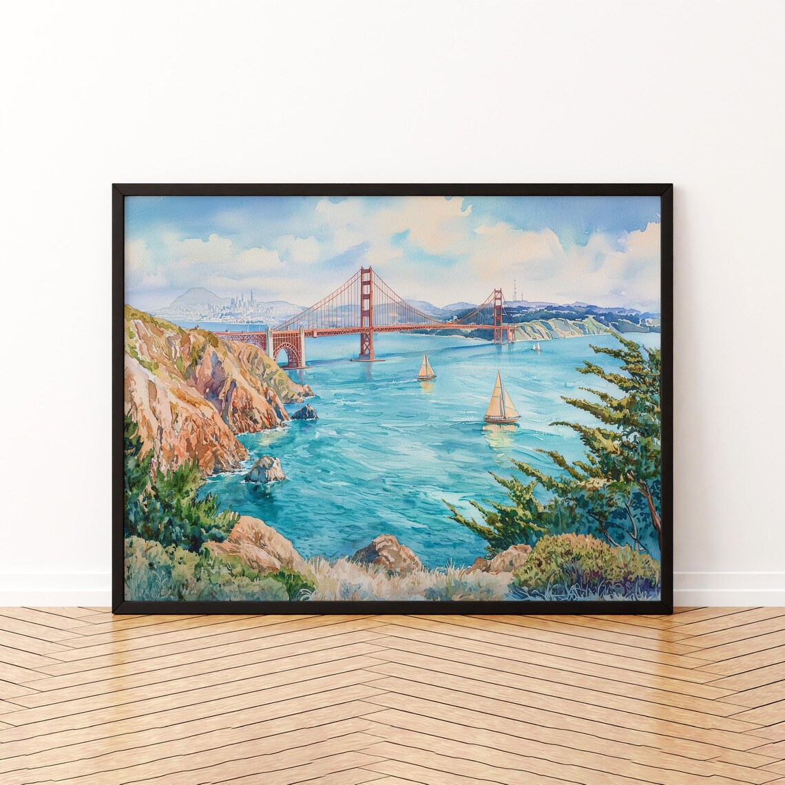 San Francisco Watercolor Travel Poster, City Skyline