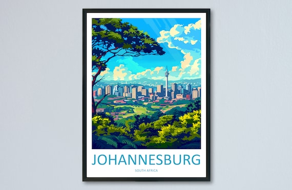 Johannesburg South Africa City Skyline Vintage Travel Poster
