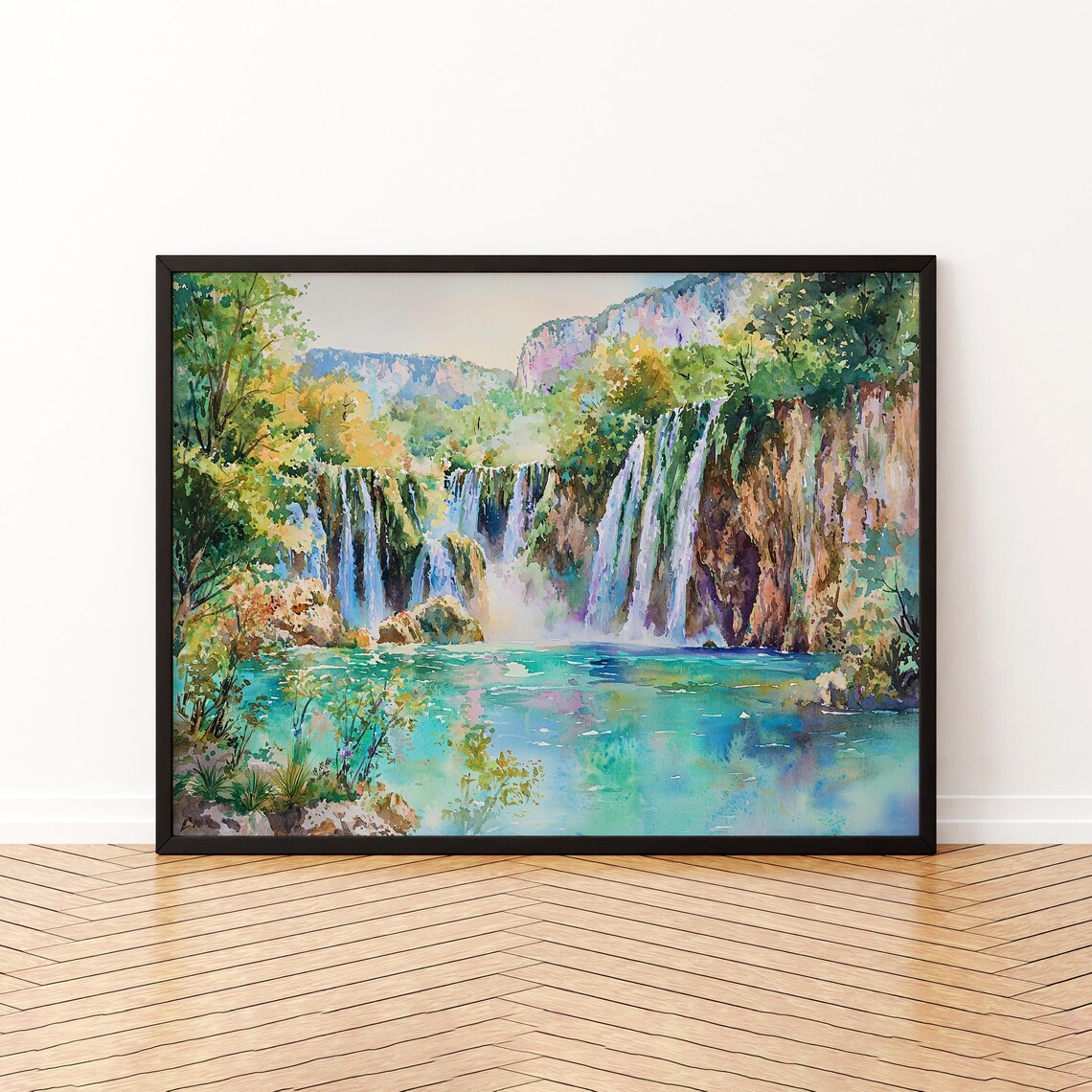 Plitvice Lakes Waterfalls Watercolor Croatia Turquoise Nature Poster