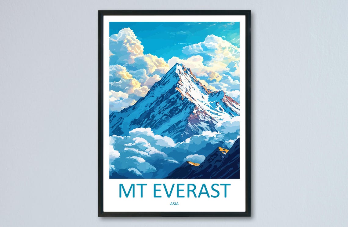 Mount Everest Snowy Himalayan Summit Above White Clouds Poster