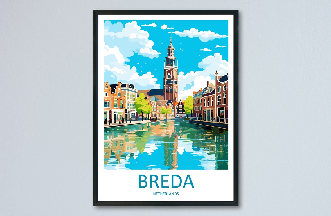 Breda Netherlands Canal Church Tower and Gabled Houses Poster