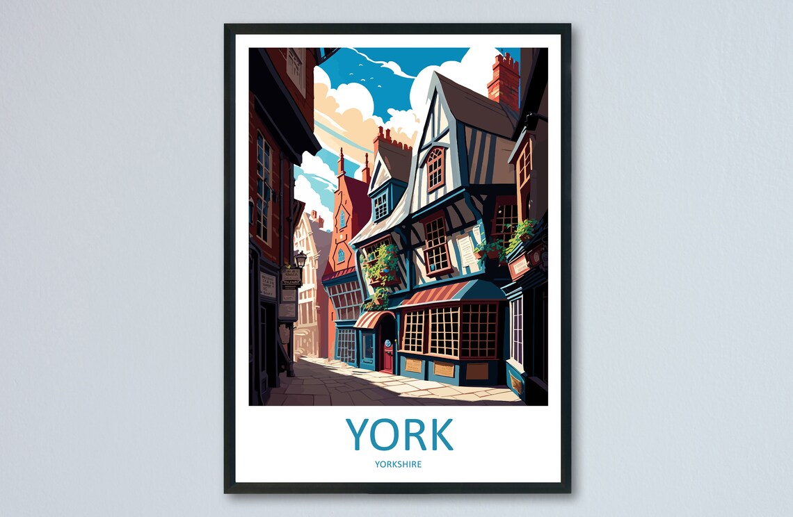 York Yorkshire Medieval Half Timbered Street Historic Art Poster