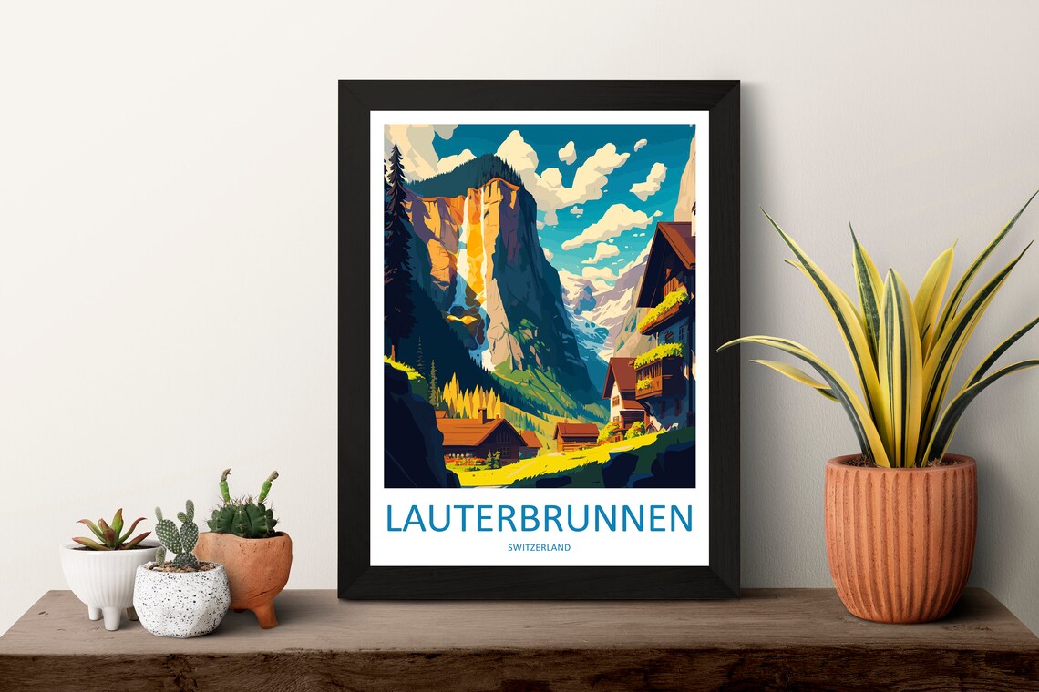 Lauterbrunnen Art Print, Mountain Travel Poster - Image 3