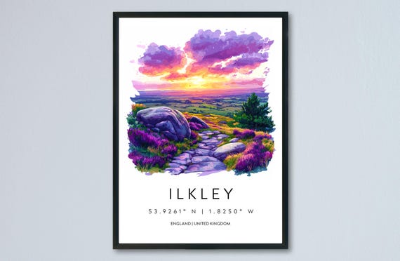 Ilkley Watercolor Travel Poster, Yorkshire Dales