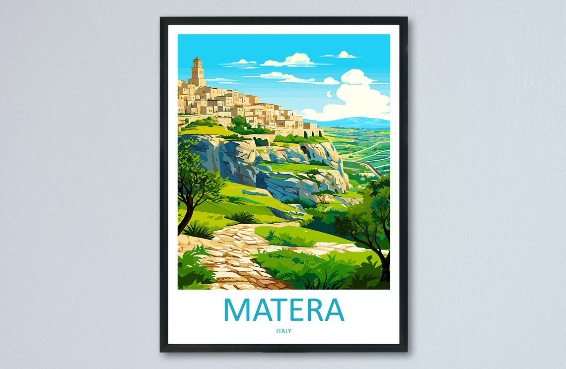 Matera Ancient Hilltop Old Town Italy Stone Houses Travel Poster