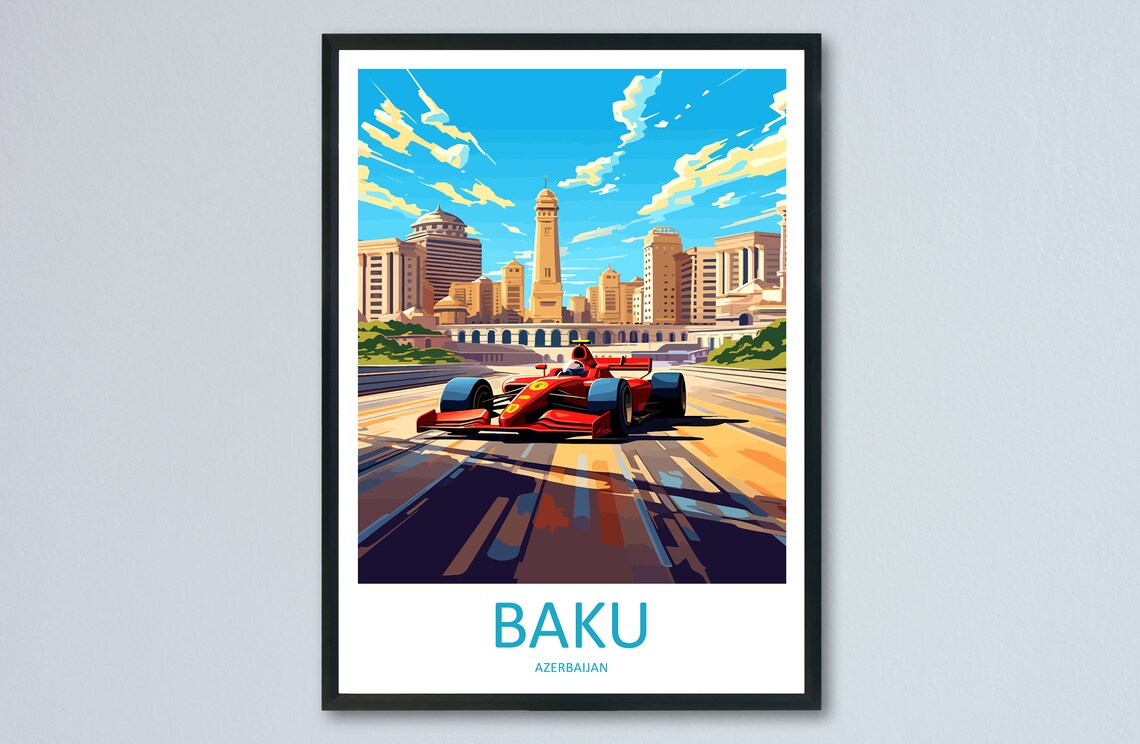 Baku Azerbaijan Grand Prix Formula Race Car Street Travel Poster