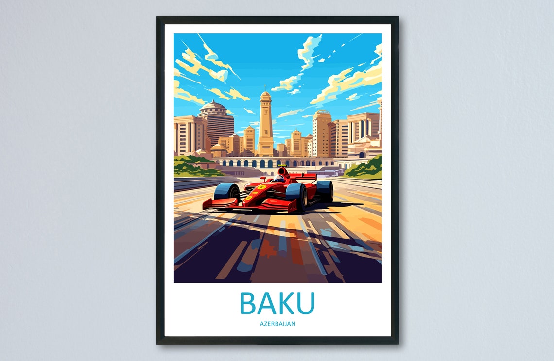 Baku Travel Print Wall Decor Baku Circuit Poster Motorsport Travel Print Art Print Racing Illustration Azerbaijan Race Car Travel Art