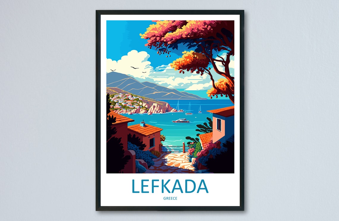 Lefkada Greece Coastal Village Turquoise Bay Sailing Boats Poster