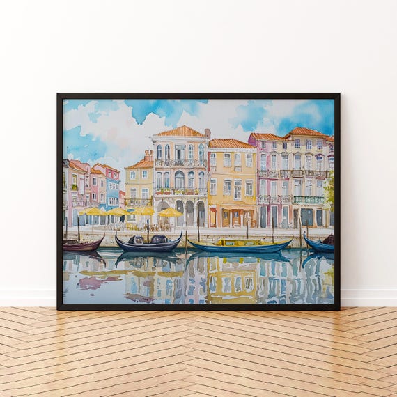 Aveiro Watercolor Poster Wall Art Hanging Home Dcor Gift Lovers Portugal