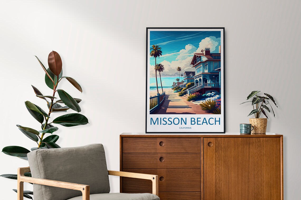 Mission Beach California Boardwalk Beach Houses Ocean Stroll Poster - Image 2