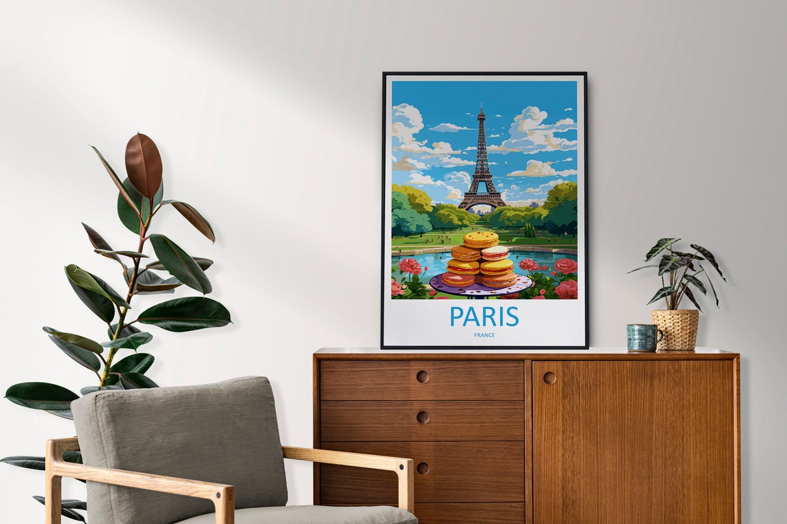 Paris France Eiffel Tower Macarons Illustration Vintage Travel Poster - Image 2