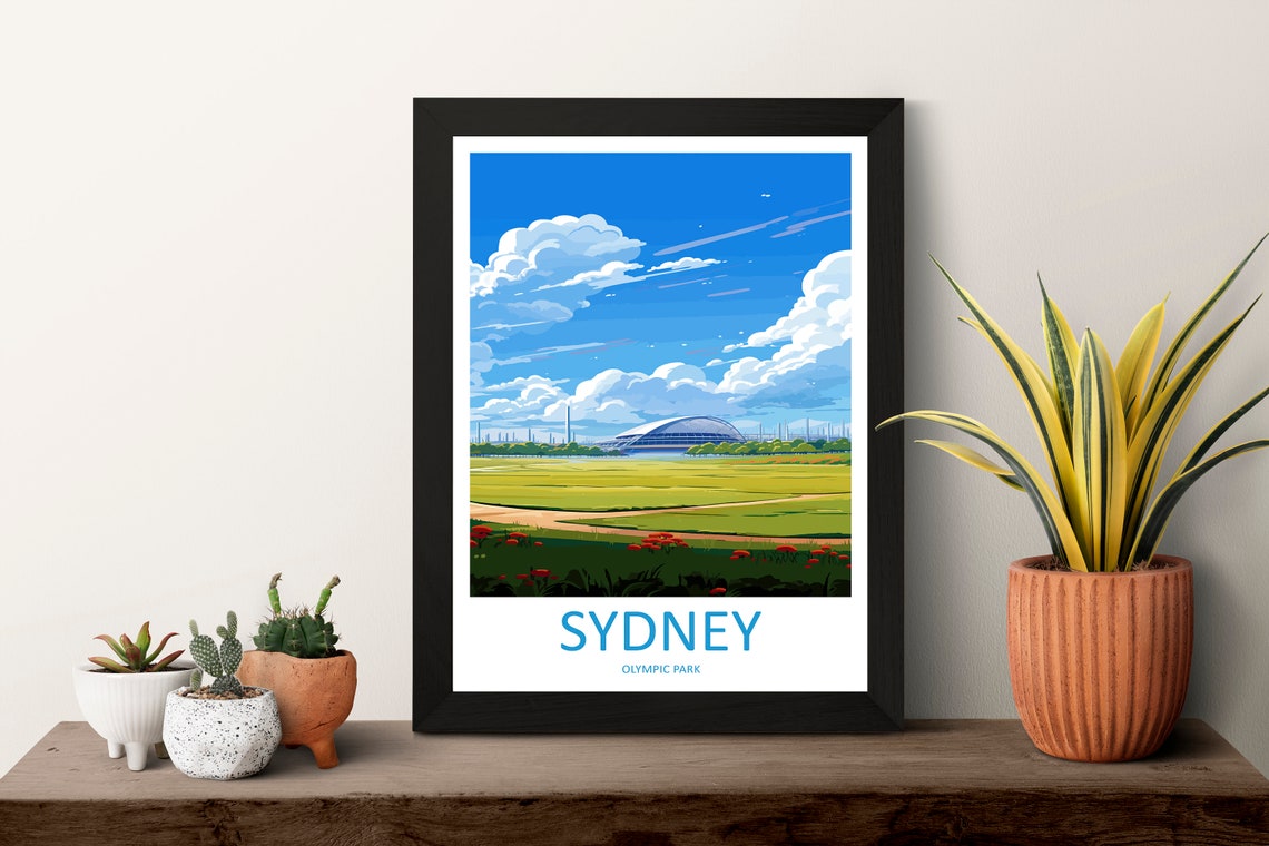 Sydney Olympic Park Stadium Across Green Parkland Fields Poster - Image 3