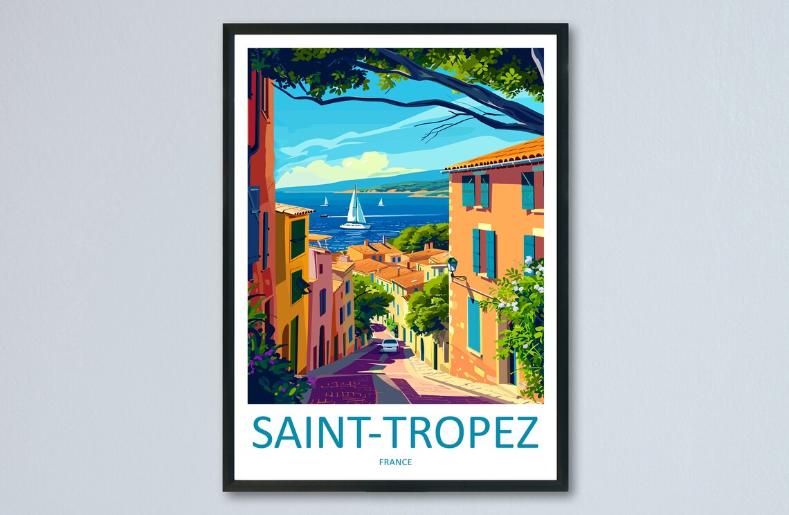 Saint-Tropez France Travel Poster Colorful Coastal Old Town View