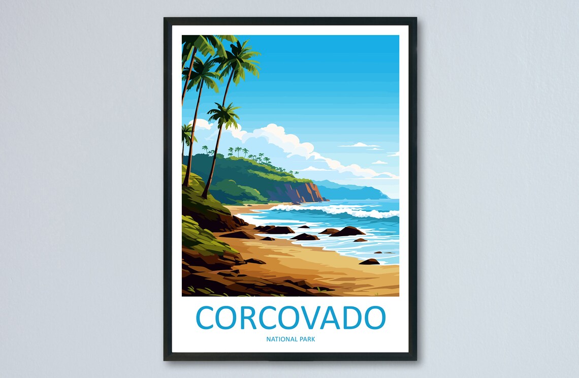 Corcovado National Park Costa Rica Jungle Beach Vintage Poster
