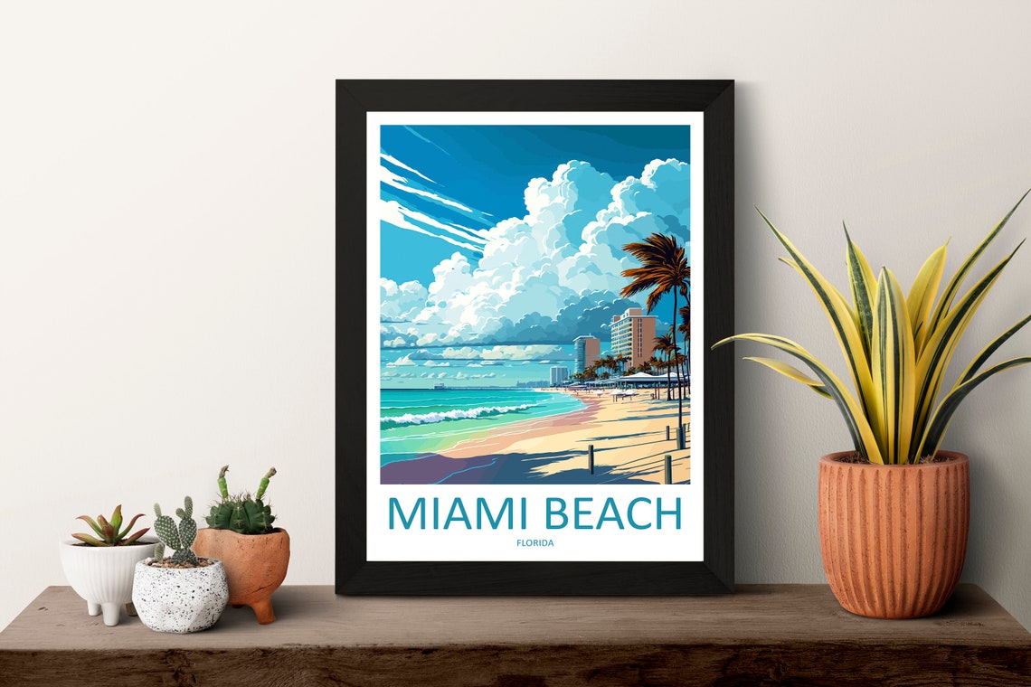 Miami Beach Florida Vintage Travel Beach Illustration Poster - Image 3