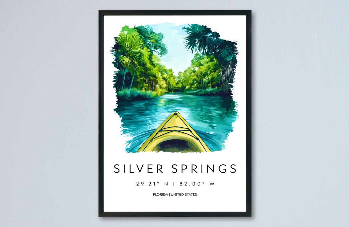Silver Springs Kayak Watercolor Florida Crystal River Poster