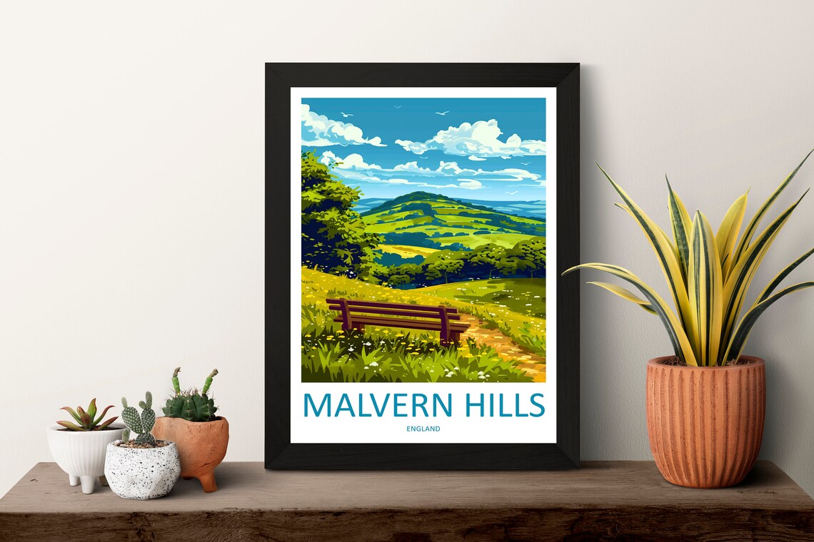 Malvern Hills Travel Poster, AONB Landscape Print - Image 3