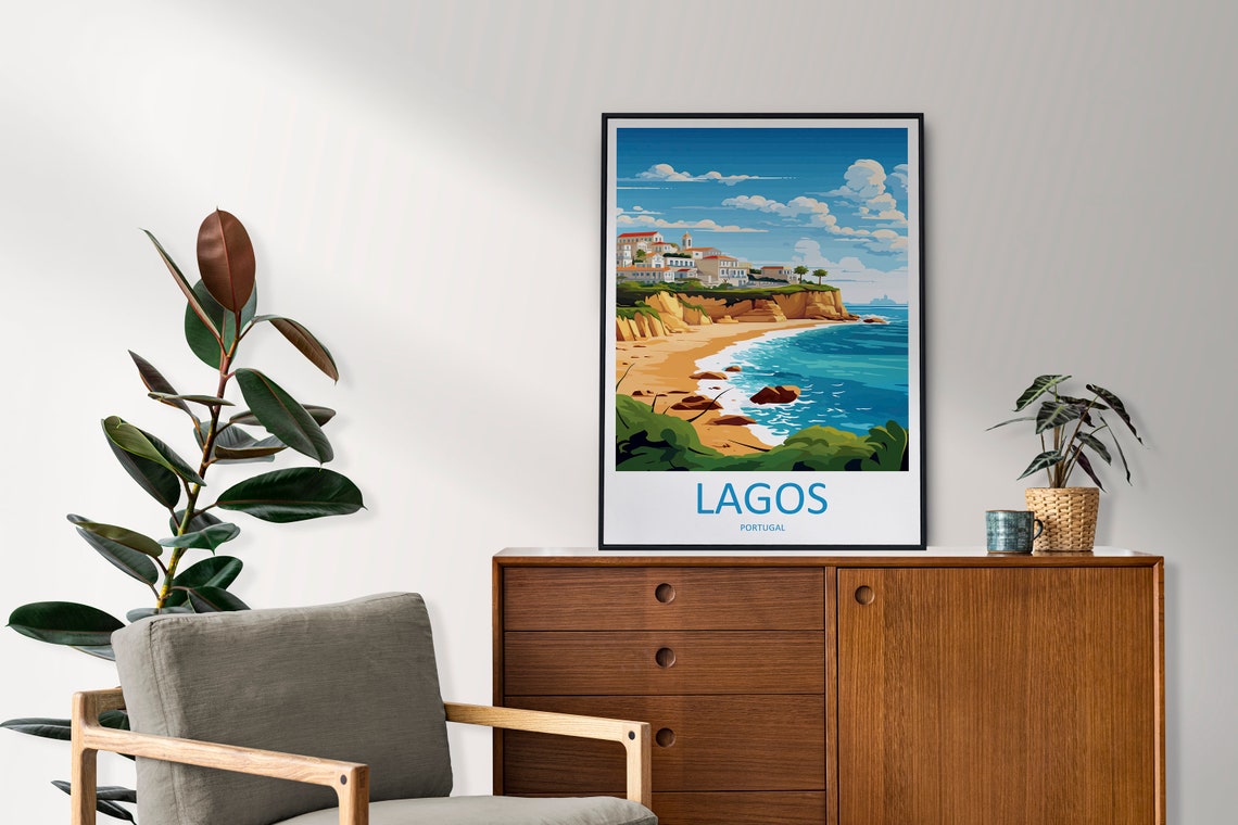 Lagos Portugal Cliffside Beach Golden Sand Coast Travel Poster Art - Image 2
