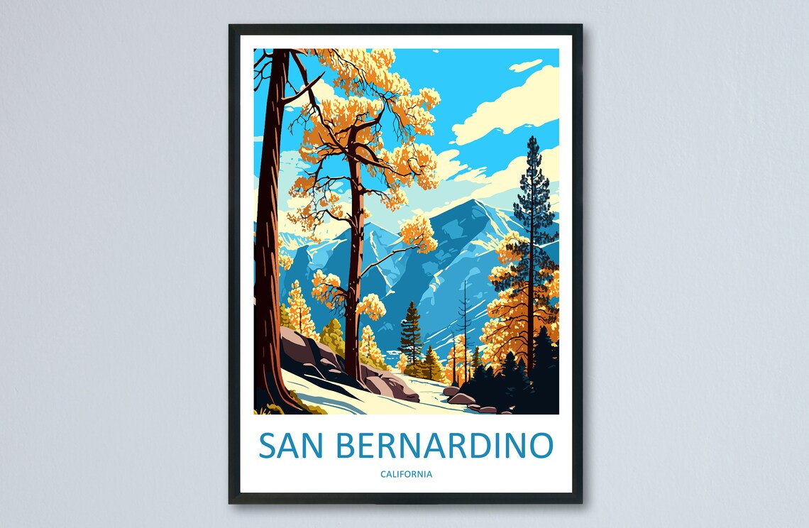 San Bernardino California Mountain Pines Autumn Scenic Travel Poster