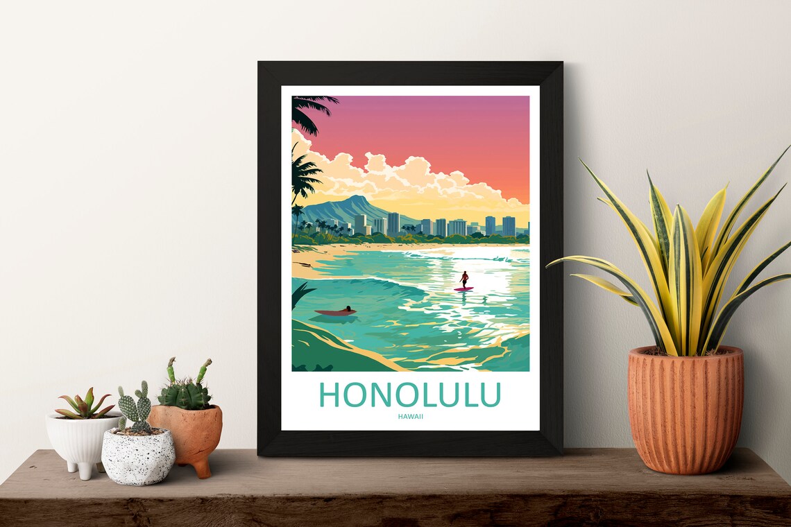 Honolulu Travel Poster, Hawaii Wall Art Print - Image 3
