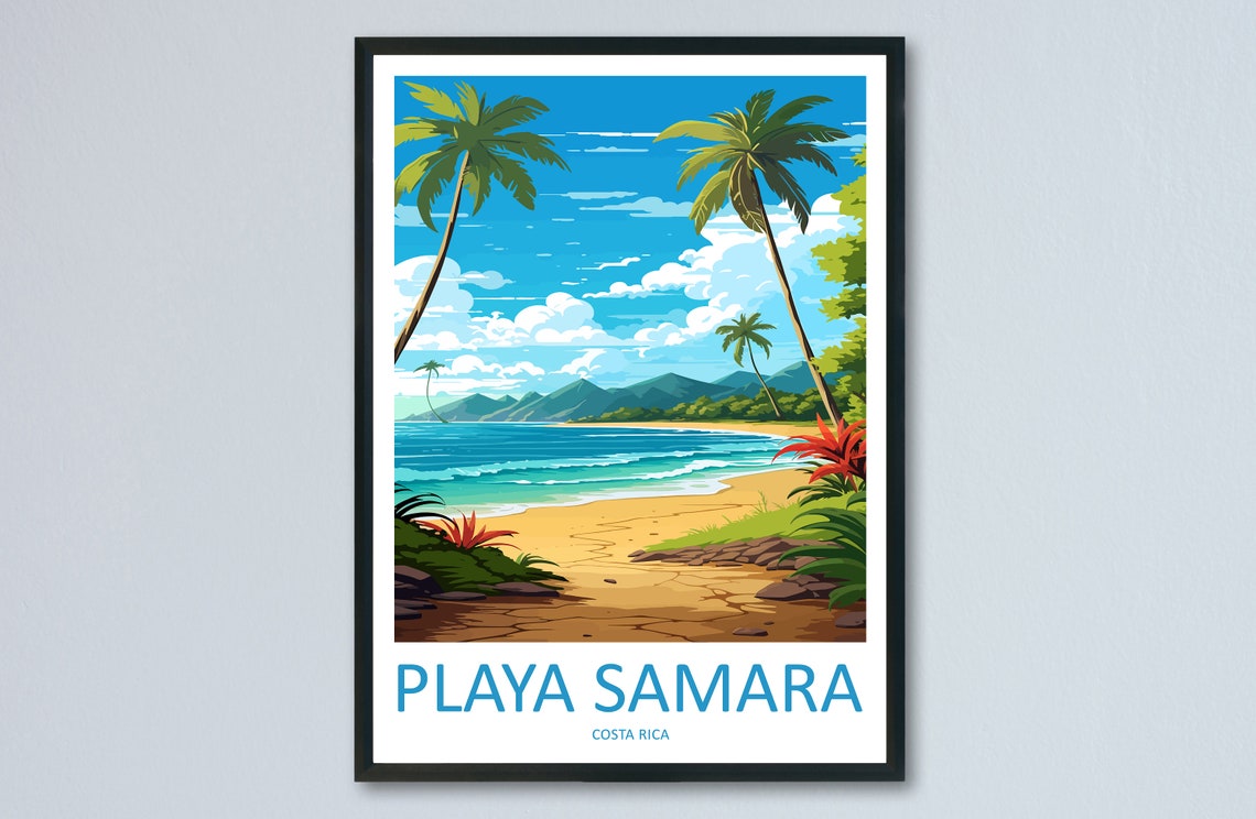 Playa Samara Costa Rica Tropical Beach Palm Trees Ocean Travel Poster