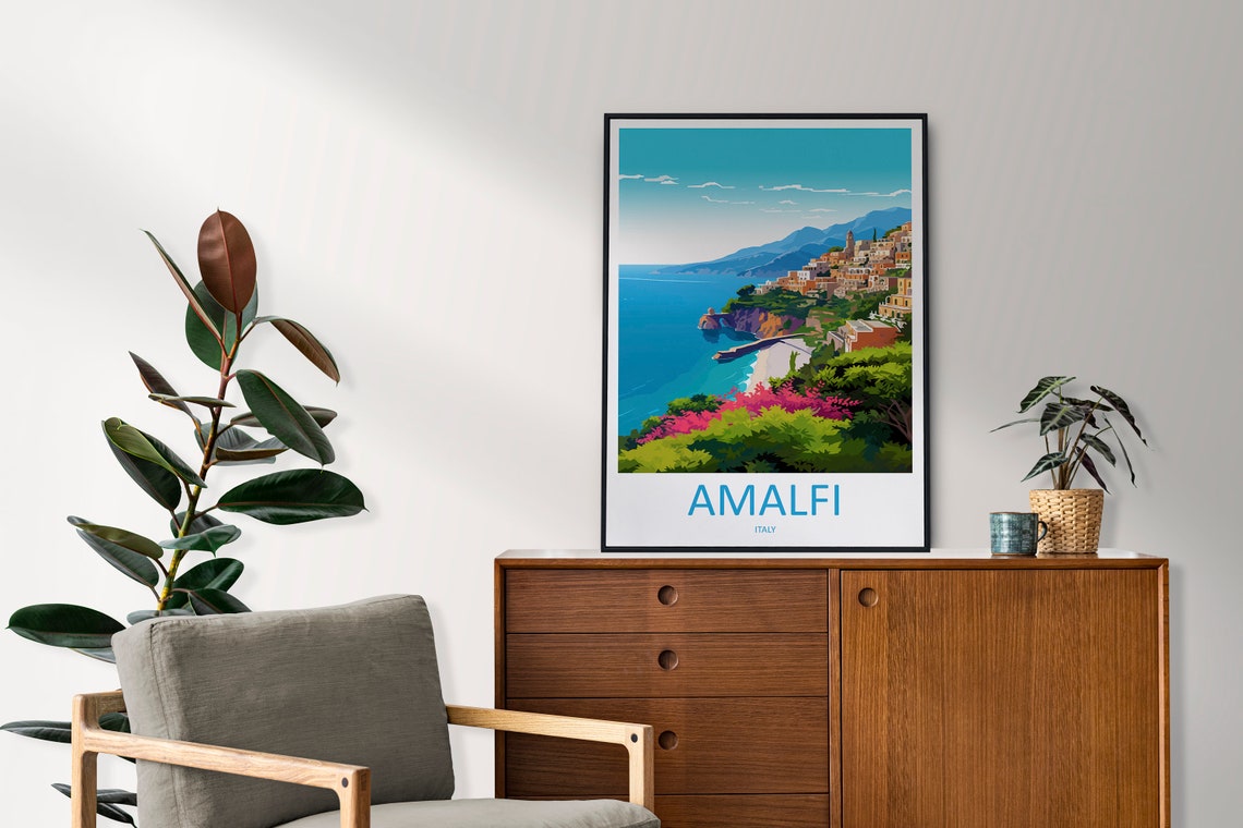 Amalfi Italy Pastel Cliffside Town Above a Turquoise Sea Coast Poster - Image 2