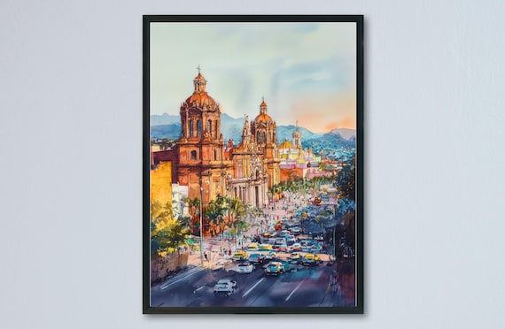 Mexico City Watercolor Poster Travel Print Art Decor Wall