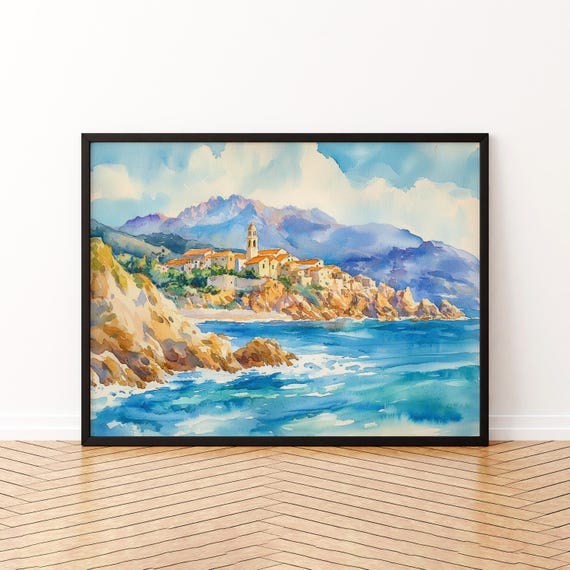 Corsica Watercolor Poster Wall Art Hanging Home Dcor Gift Lovers France