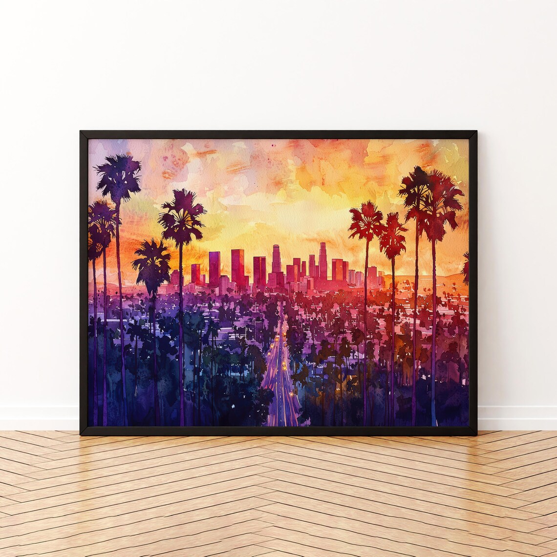 Los Angeles Watercolor Travel Poster, City Skyline