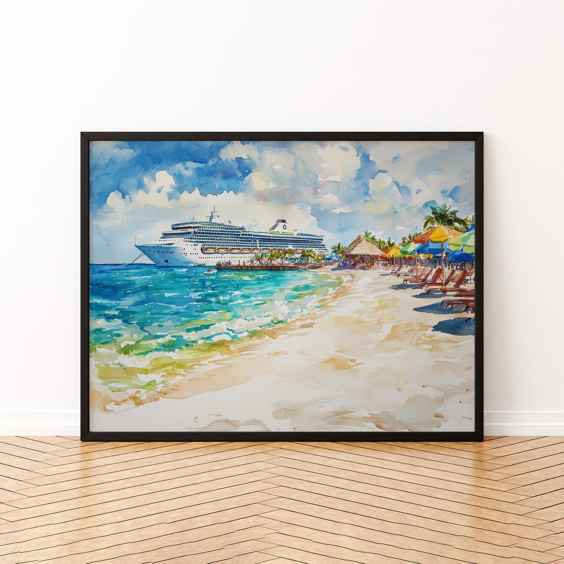 Turks And Caicos Watercolor Travel Poster, Beach Landscape
