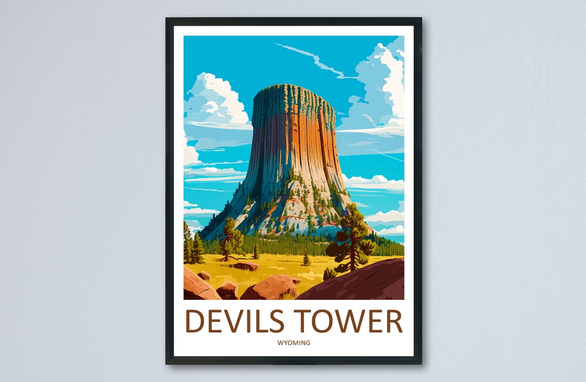 Devils Tower Travel Poster, Wyoming Wall Art